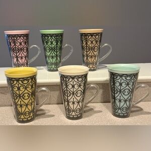 Set of 6 Double-Wall Insulated Plastic Latte Mugs - Multi -Color - 5.5"